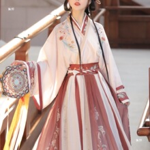 原创【花间翎】魏晋制汉服女中国风交领齐腰襦裙日常古装红色