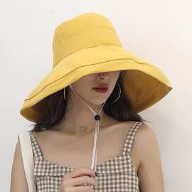 夏季桃皮绒大檐女防晒渔夫帽可折叠纯色盆帽户外休闲百搭遮阳帽