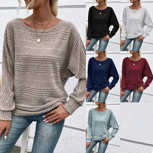 Women's Pullover T-Shirt with Color Block Long Sleeve Crew Neck Top for Autumn/Winter Comfort