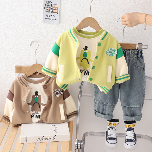 Baby Autumn Clothing Boys Handsome Chest Logo Baseball Uniform Set  New Fashionable Baby Children's Clothing Children's Three-piece Set