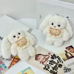卡通diy吱吱叫围兜兔玩偶可爱小兔子公仔钥匙挂饰Bjd抱偶挂饰挂件