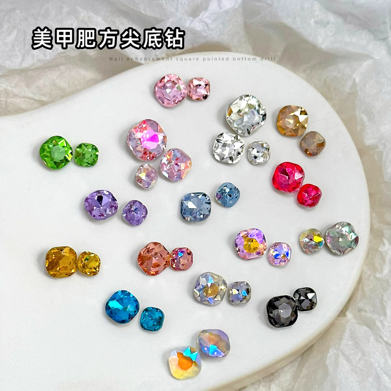 Internet Celebrity Fat Square Diamond Nail Art Jewelry Super Bright Pointed Bottom Special-Shaped Diamond Crystal Glass DIY Accessories Nail Stickers Diamond Wholesale