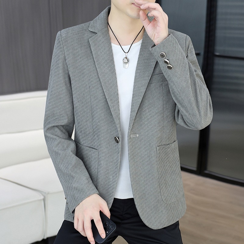 青年男士韩版时尚简约纯色西服外套26年春秋商务休闲百搭通勤西装