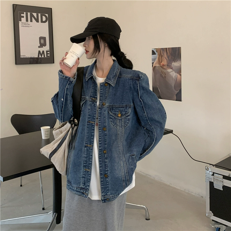 Среднедлинная ретро джинсовая куртка весна 2025 новый корейский фанат BF ветер соль дизайн кардиган топ женская одежда