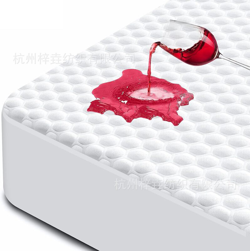 Amazon Cross-Border Bamboo Fiber Waterproof Fitted Sheet Single Piece Bed Cover Honeycomb White Noiseless Mattress Protector Mattress Cover