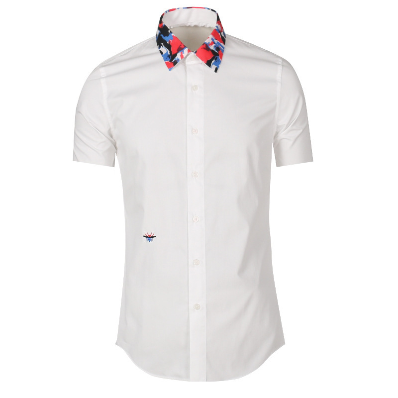 Men's new short-sleeved shirt red, white and blue bee embroidery body short-sleeved black and white small size shirt a generation of hair