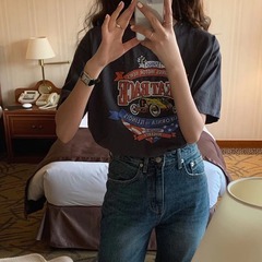 Summer 2024 New Arrival Korean Dongdaemun Retro Unique Pattern Print Design Fashion Short Sleeve T-Shirt