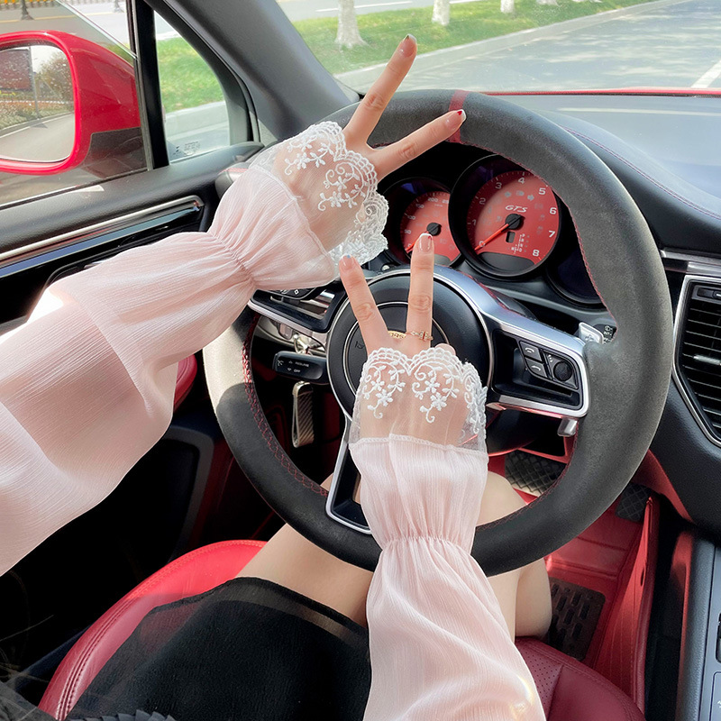 Encaje sol protección hielo manga mujeres verano al aire libre conducción montar protección UV protección suelta hielo manga