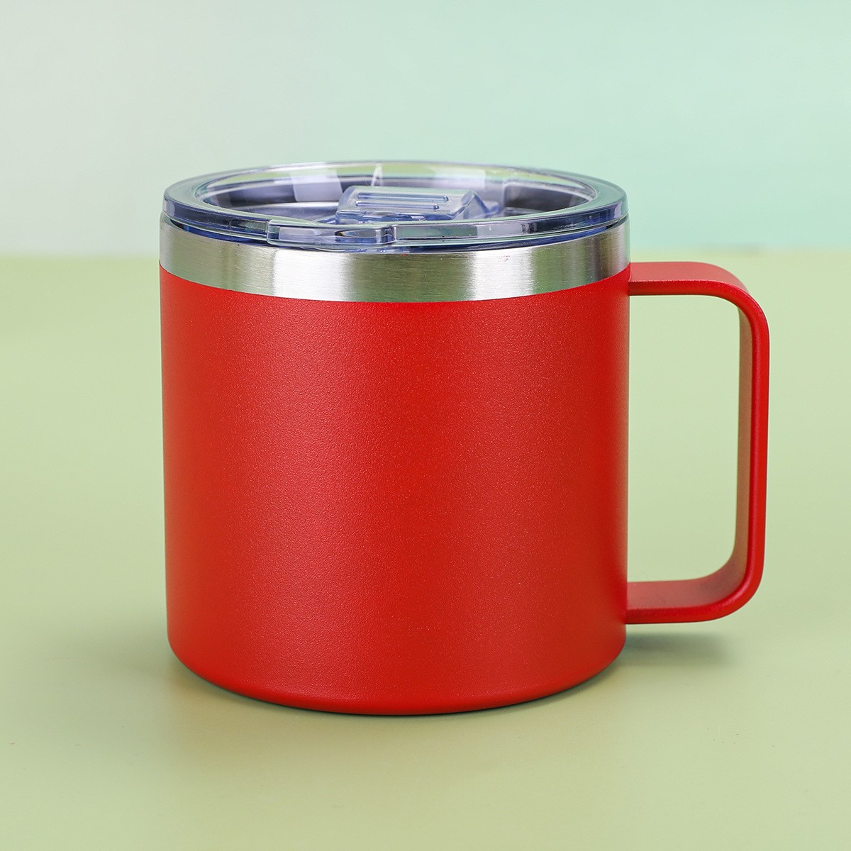 Suministro exclusivo transfronterizo de tazas con aislamiento al vacío de doble capa de acero inoxidable 304, taza de oficina estilo americano de 14 oz con asa.