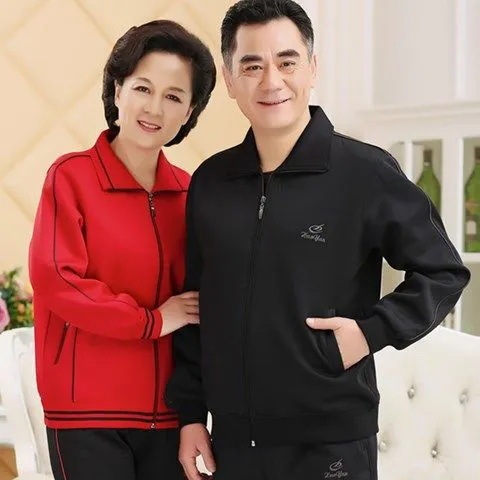 Spring and Autumn sports suit couple middle-aged and elderly men's and women's sportswear dad casual plus size mom two-piece set loose