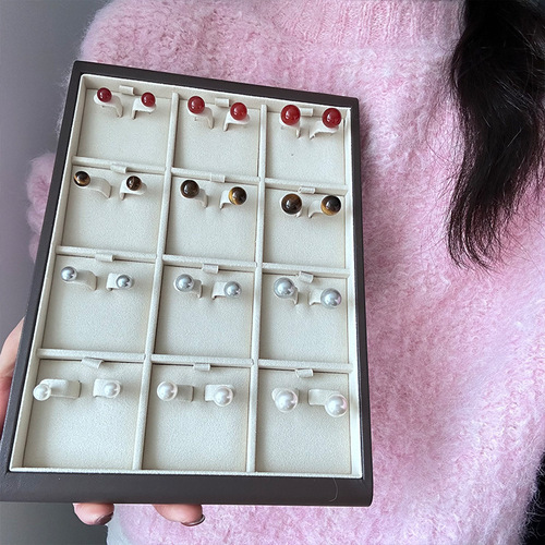 S925 Pure Silver Agate and Pearl Earrings Set 2024 New Arrival Versatile Round Ball Earrings Basic Style Earrings Wholesale