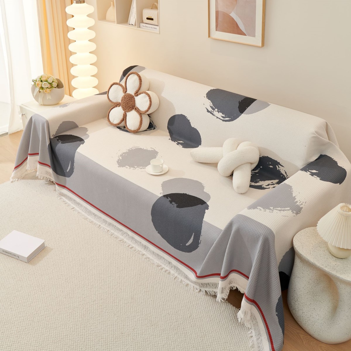 Copridivano universale in cotone e lino, moderno, semplice, con stampa a nido d'ape, per tutte le stagioni, lavabile in lavatrice_voghion.com