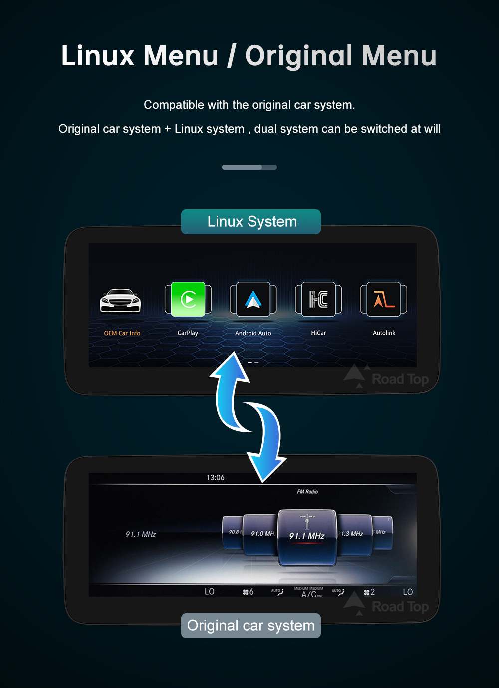 RoadTop wireless CarPlay screen for Mercedes-Benz E-Class NTG4.0/4.5/5.0 display
