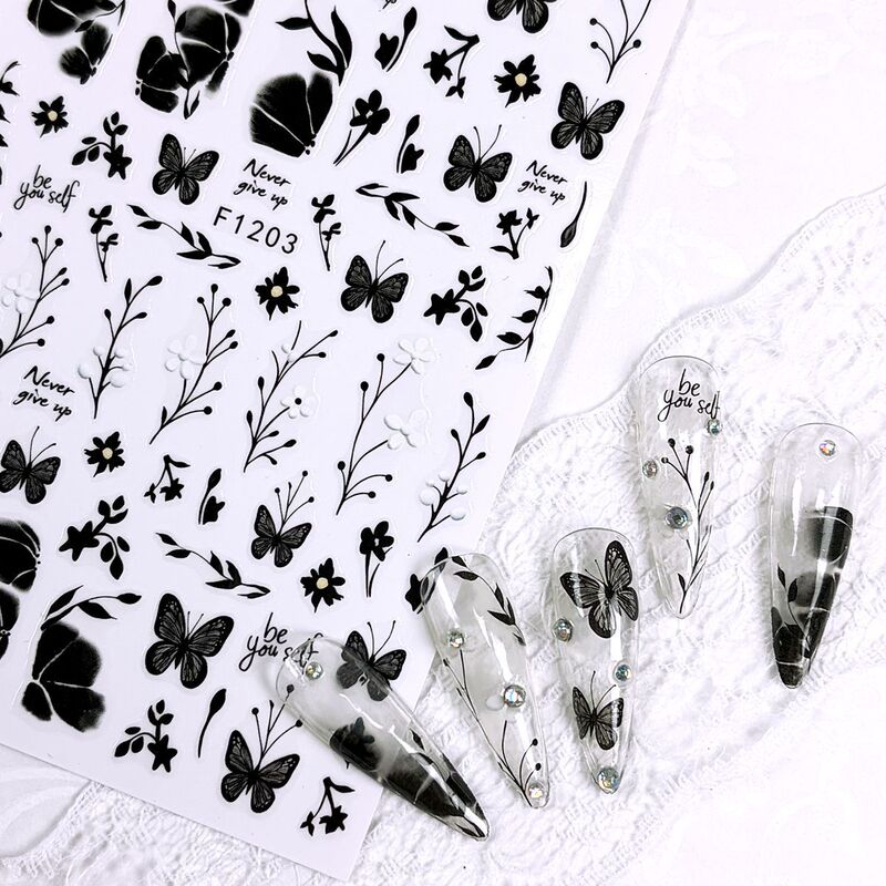 New Valentine's Day Nail Art Stickers Cross-Border E-Commerce Black Butterfly Nail Stickers F1195-1204