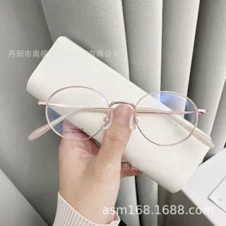 新款钛架2113高度数圆形小框男女复古平光蓝光眼镜全框眼镜