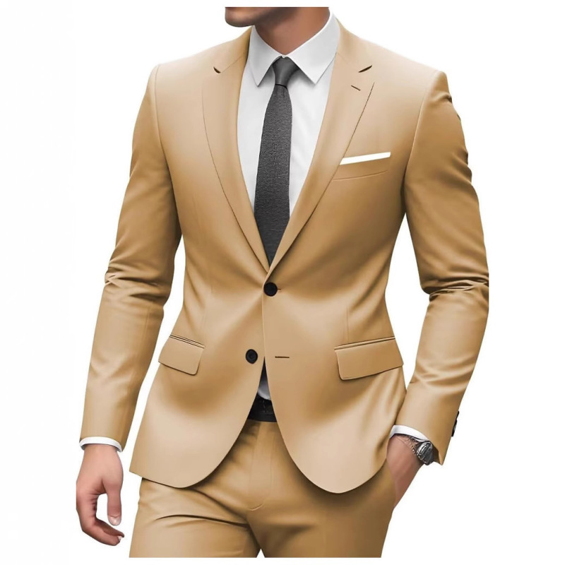 2026 Cross-Border Host Suit 2-Piece Set 2-Button Notch Lapel Casual Foreign Trade Groom Wedding Suit Set for Men