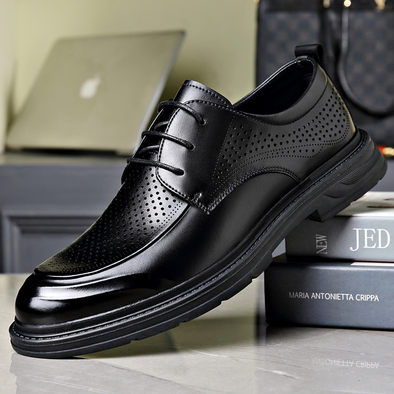 Summer Business Gentleman Hollow Shoes Fashion Trendy Lace-Up Breathable Leather Shoes Soft Comfortable Clogs Casual Men's Shoes