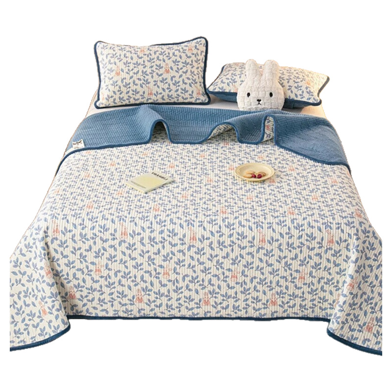 Un lado de algodón puro, un lado más tapa de cama de tatami de terciopelo, sábana acolchada de algodón gruesa, juego de tres piezas, cuatro estaciones universales