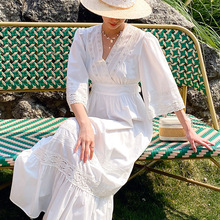 孤品~~~捡漏~~法式修身连衣裙女度假风长裙白色仙