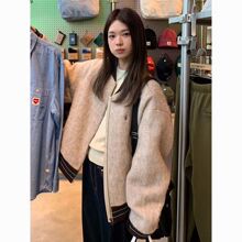 美式复古毛呢外套女2025秋冬新款加厚棉服拉链棒球服夹克宽松上衣