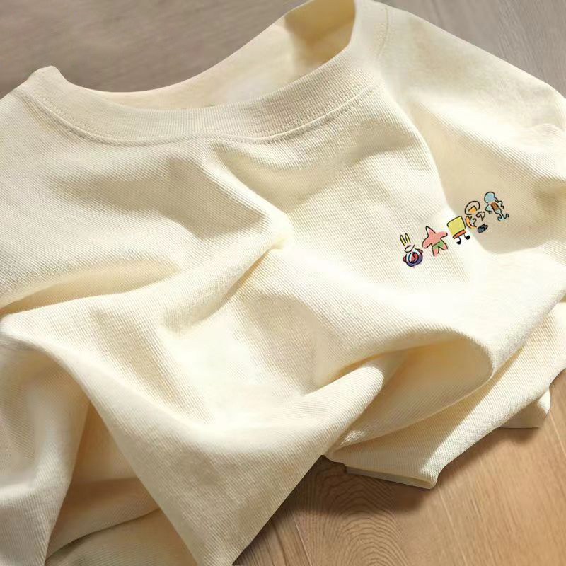 Short-Sleeved T-Shirt for Men, Couple Wear, Pure Cotton, Trendy Brand Popular T-Shirt, Round Neck, Loose T-Shirt, White Top, Sportswear