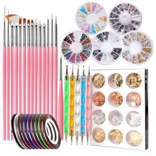 Cross-border Nail Art Set Gold and Silver Line Round Box Jewelry Point Drill Pen Nail Art Jewelry Tools Care Complete Set