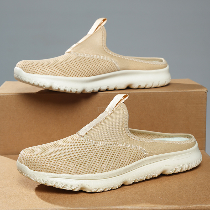 Baotou Beach Walk Travel Sandalias para hombres y mujeres media pantuflas tallas grandes nuevo estilo transpirable ligero suela suave zapatos casuales de malla