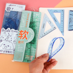 Transparent ruler set cartoon cute student learning use triangle protractor ruler stationery soft ruler wholesale