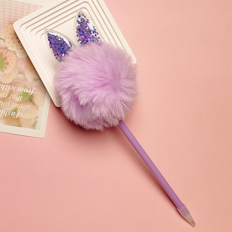 1 Piece Hairball Class Learning PVC Rabbit Fur Plastic Cute Ballpoint Pen display picture 6