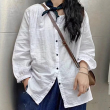 纯色长袖衬衫女秋季新款休闲百搭宽松双层棉纱上衣外穿设计感衬衣