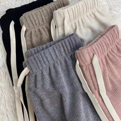 Spring Comfort Cashmere-like Straight Leg Wide Leg Strolling Pants for Women, Hong Kong Style, Elastic Drawstring Long Pants, Casual Floor-Length Pants
