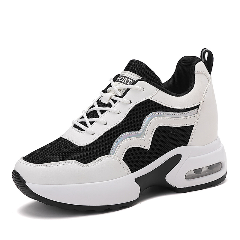 2025 nuevas zapatillas de malla transpirables zapatos de mujer tendencia transpirables versátiles con suela gruesa aumentando la altura de los zapatos casuales zapatos cojín de aire