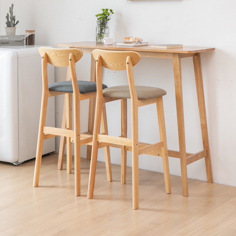 Bar Table Household All Solid Wood High Table and Chair Combination Modern Simple Milk Tea Shop Narrow Table Wall Partition Long Table