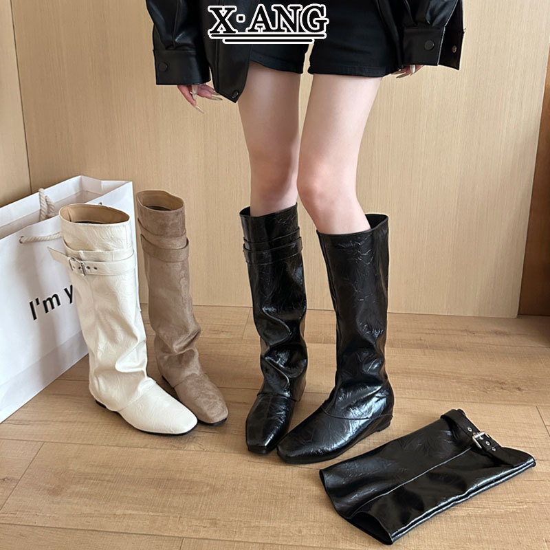 Genuine leather, convertible, detachable, black long boots with hidden heel, knee-high boots for women, stylish over-the-knee boots, riding boots Genuine leather, convertible, detachable, black long boots with hidden heel, knee-high boots for women, stylish over-the-knee boots, riding boots