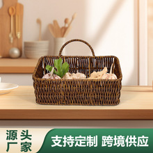跨境代发姜蒜收纳筐厨房葱蒜头复古壁挂篮手提小花篮浴室挂墙篮