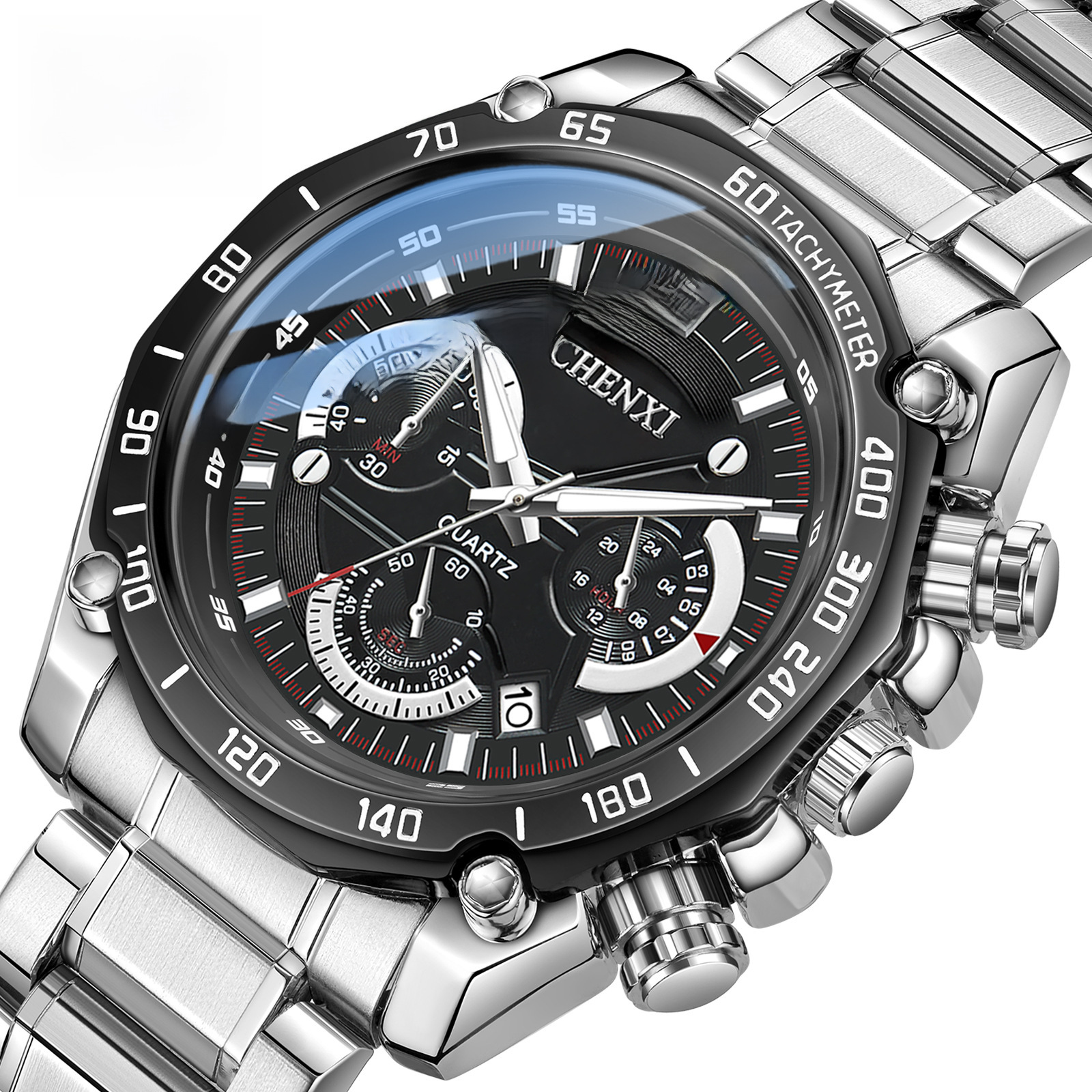 多功能真三眼六针男表晨曦钢带款经典创意时尚运动跨境石英手表