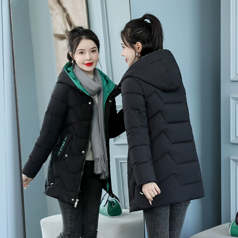 Популярная женская куртка на хлопковой подкладке, средней длины, новая модель зимы 2025 года, стильная, утепленная, хлопковое пальто с капюшоном, прямые продажи от производителя, бесплатная доставка.