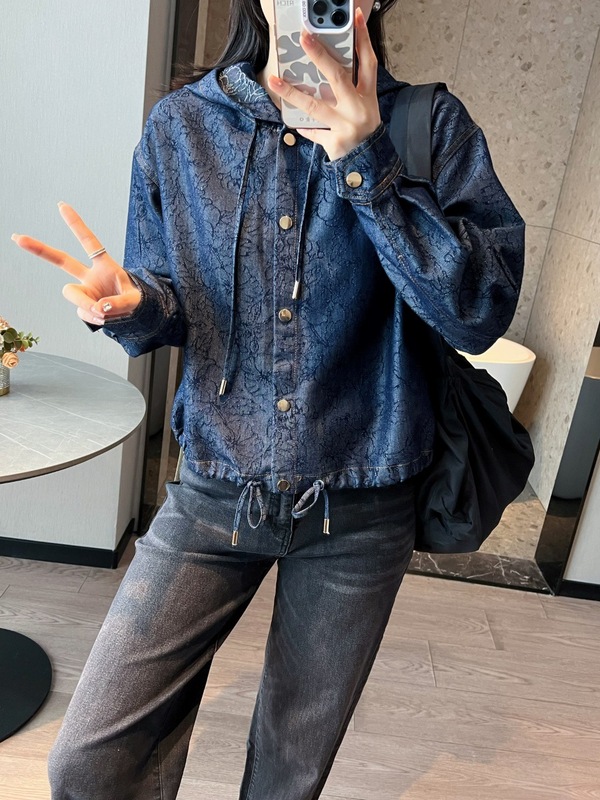 早秋牛仔提花连帽抽绳短款休闲外套081d804|undefined