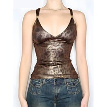 E 48881 Y2K Glossy Leopard Print Top ���Ƶ��� �羳ŷ��