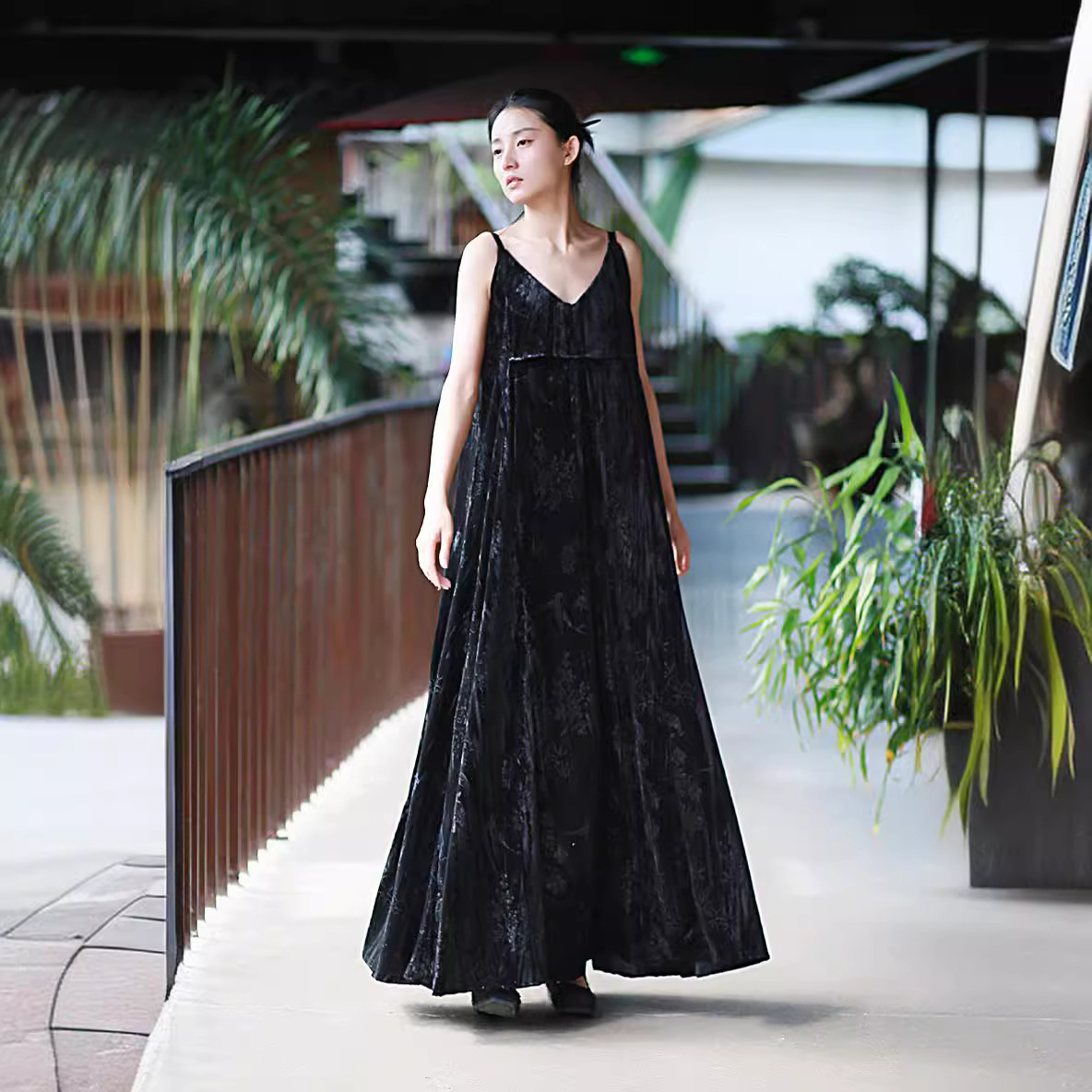 Velvet long slip dress
