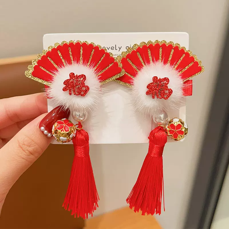 女童宝宝新年头饰中国风发夹头花儿童汉服发饰古风过年小女孩发卡
