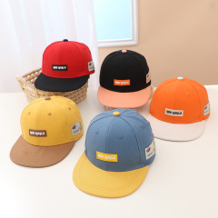 2022 Spring New Children's Duckbill Hat Wholesale Korean Style Leather Brand Hip-Hop Hat Color Block Flat Brim Baseball Cap