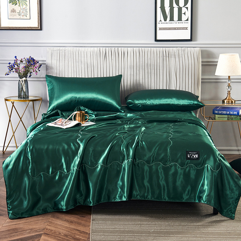 Spring and Summer Ice Silk summer cool quilt air conditioning quilt four-piece set washed cool silk thin quilt summer quilt bed sheet fitted sheet