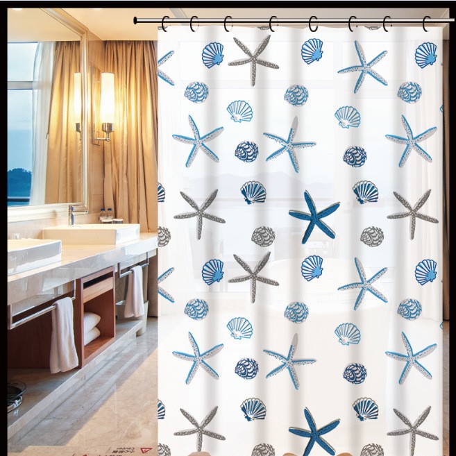 P todos los días al por mayor cortina de ducha impresa de peva, cortina conveniente desechable, cortina de partición impermeable, 12 anillos de cortina de ducha gratis