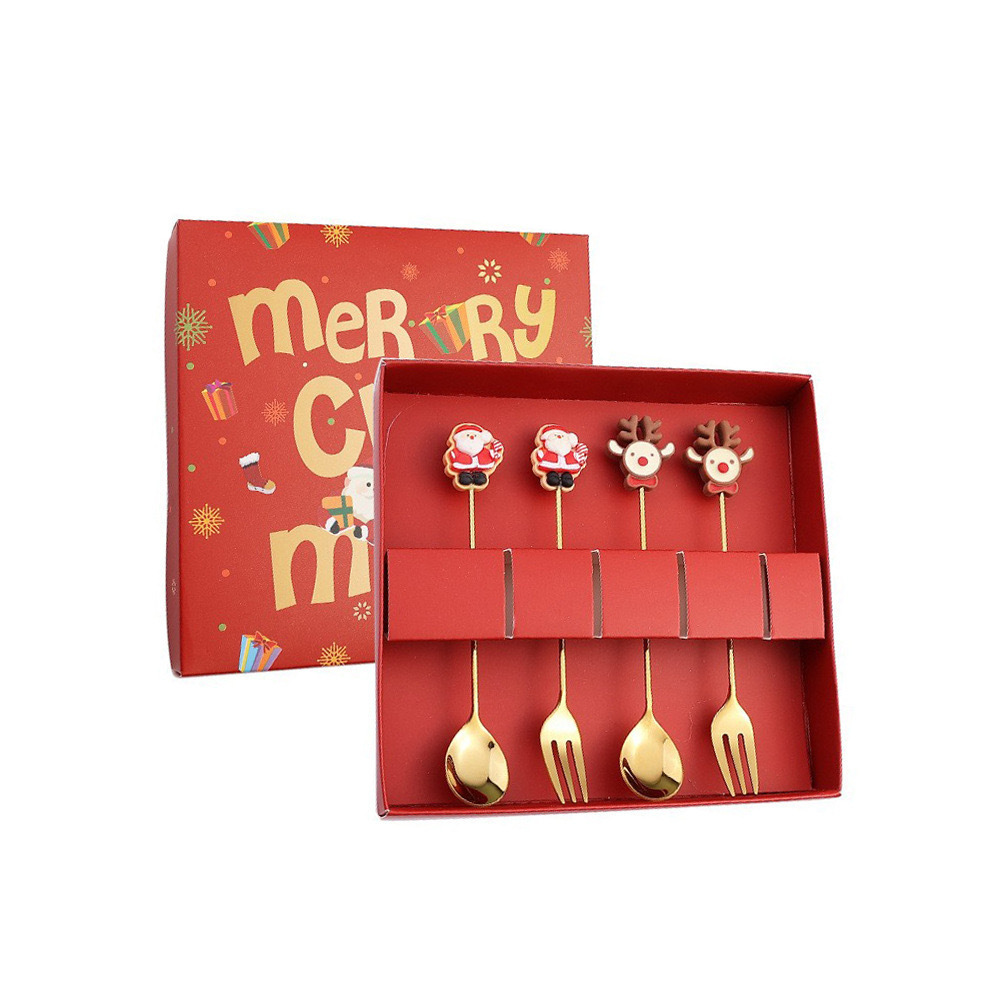 Cuchilleras de acero inoxidable transfronterizas muñecas de Navidad cucharas y tenedores juegos de regalo de café cucharas de postre horquilla de fruta pastel image 48