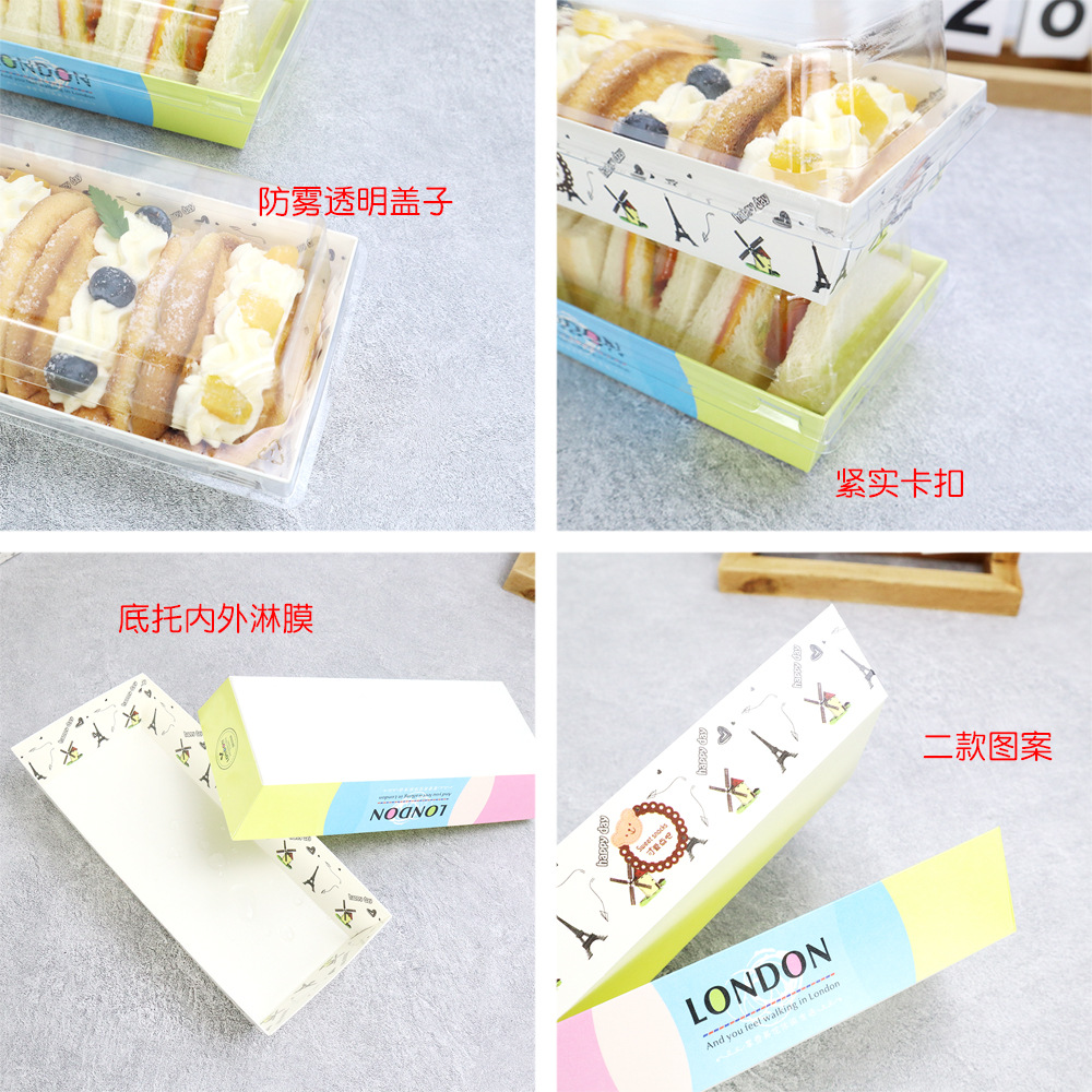 Caja de embalaje de rollos de pastel, caja de embalaje rectangular de sándwich, cajas de papel y plástico cuadradas de tiramisu.