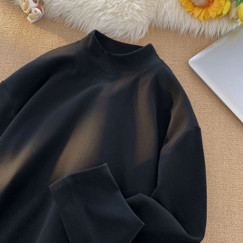 가을과 겨울을위한 남자 중고 칼라베이스 셔츠 독일 벨벳 단색 티셔츠 긴팔 유행 한국 스타일 최고 고급 따뜻한 내부 셔츠