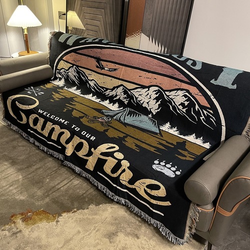 Ins American camping blanket, light luxury style room bedroom living room cotton thread blanket sofa pad throw blanket decorative sofa cover J^