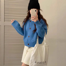 韩系圆领纯色针织开衫上衣女2装025秋冬新款宽松休闲百搭毛衣外套