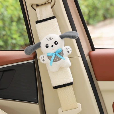 belt shoulder pad cute car: Seat belt shoulder pad - xizang-dog-3d-white-shoulder-pads